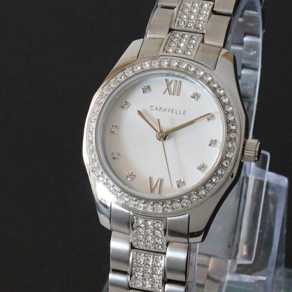 Retro Caravelle Sport Ladies Quartz Watch 154 Austrian Crystals Stainless 28mm - Picture 7 of 13